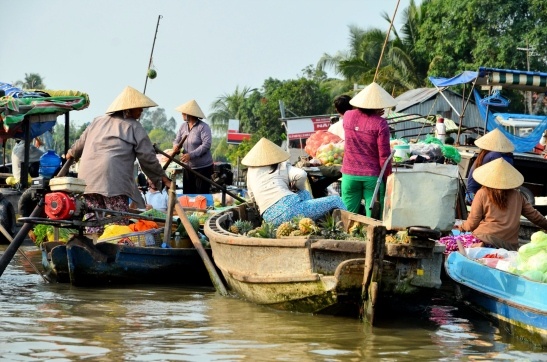 Marked på Mekong floden